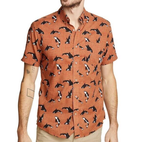 Eddie Bauer Orca Killer Whale Shirt Men’s Medium Burnt Orange NWOT Cotton - Picture 1 of 8